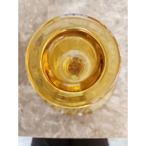 Amber Depression Glass Votive Holder With Etched Pattern - Picture 5 of 5